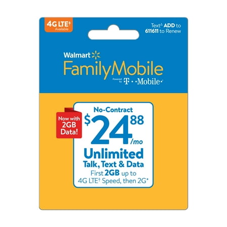 Walmart Family Mobile $24.88 Unlimited Monthly Plan (with up to 2GB at high speed, then 2G*) w Mobile Hotspot Capable (Email (Best Prepaid Data Plan Usa)