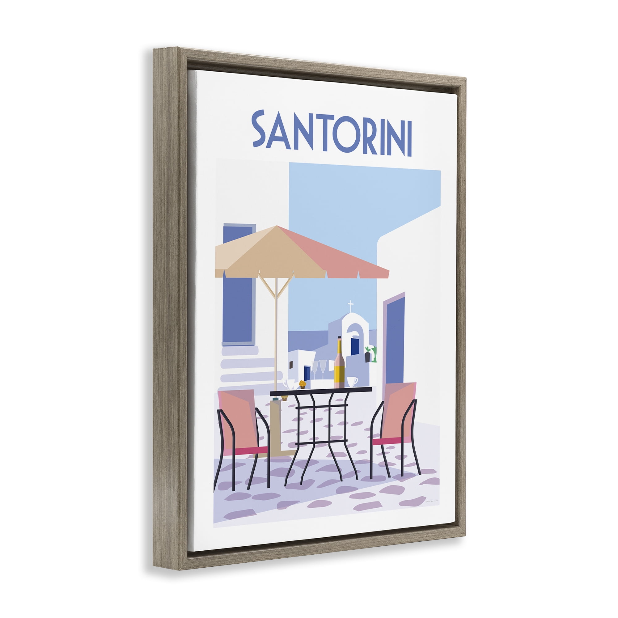 Stupell Industries Santorini Bistro Poster Scenic & Cityscapes Painting Brown Floater Framed Canvas Art Print Wall Art, 17 x 21