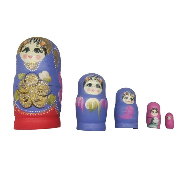 5x muñecas rusas anidadas Matryoshka regalos de cumpleaños hechos a mano lindo juego de muñecas apilables pintadas a mano para decoración del hogar de Azul