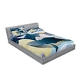 thumbnail image 2 of Ambesonne Cartoon Fitted Sheet & Pillow Sham Set, Night Clouds Bohemian Fish, Full, Night Blue White, 2 of 2
