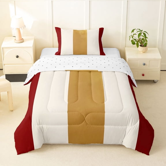Homewish Vintage Vertical Lines Twin Comforter Sets,Contemporary Stripe Bedding Set,Red,Reversible,2 Pieces,1 Comforter and 1 Pillowcase