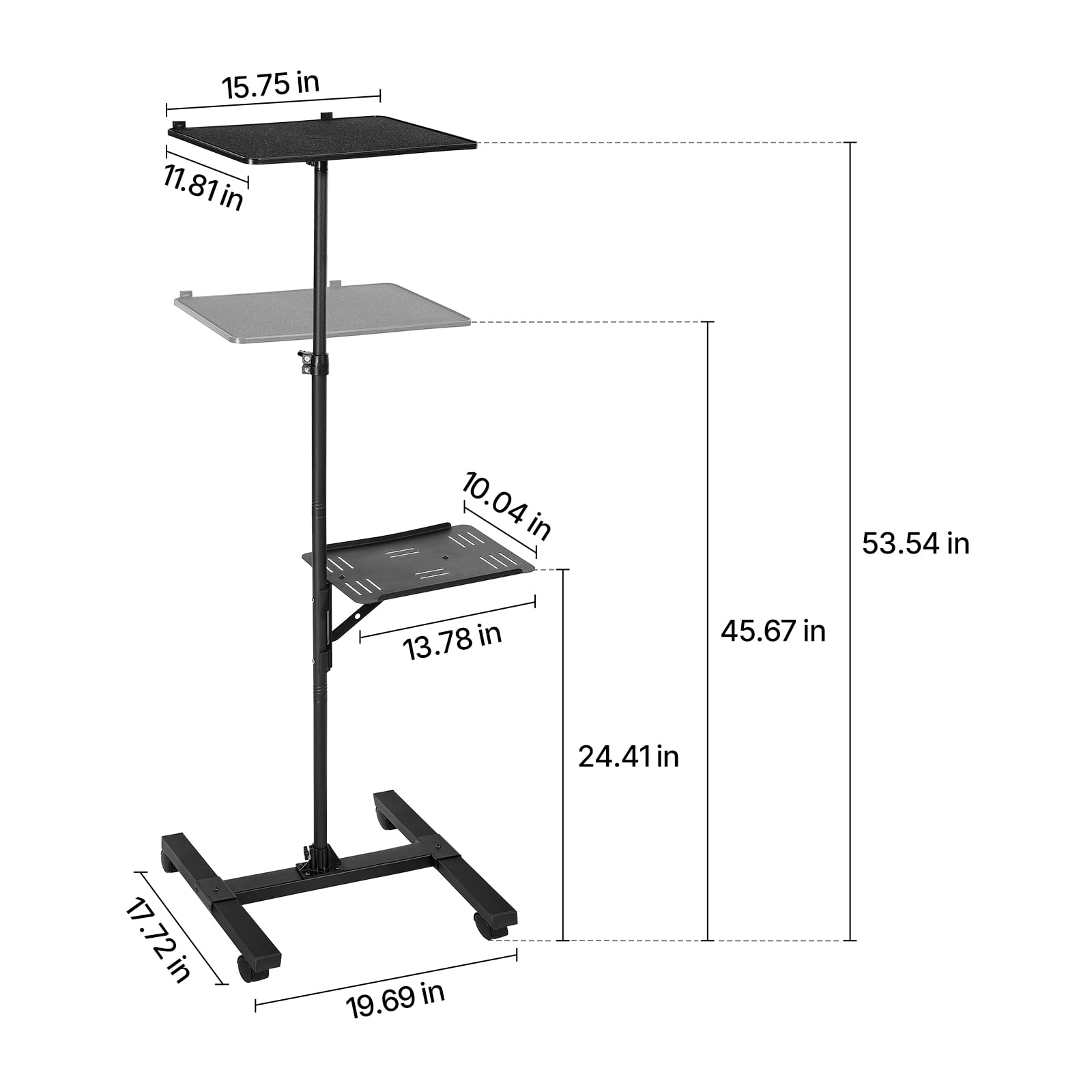 VEVOR Projector Stand, 2 Shelves Laptop Floor Stand, Projector Stands Table with Adjustable Height 33.86 to 53.54 inch, I-Beam Frame Projectors Stands Tripod for Meetings, Outdoor Movies, Video Stand