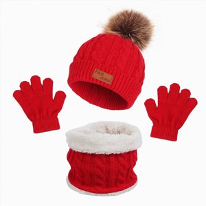 Kids Winter Hat Hat Scarf Gloves Set Kids Winter Hat Scarf Gloves Set Ski Hat 1-5 Years A90-Red