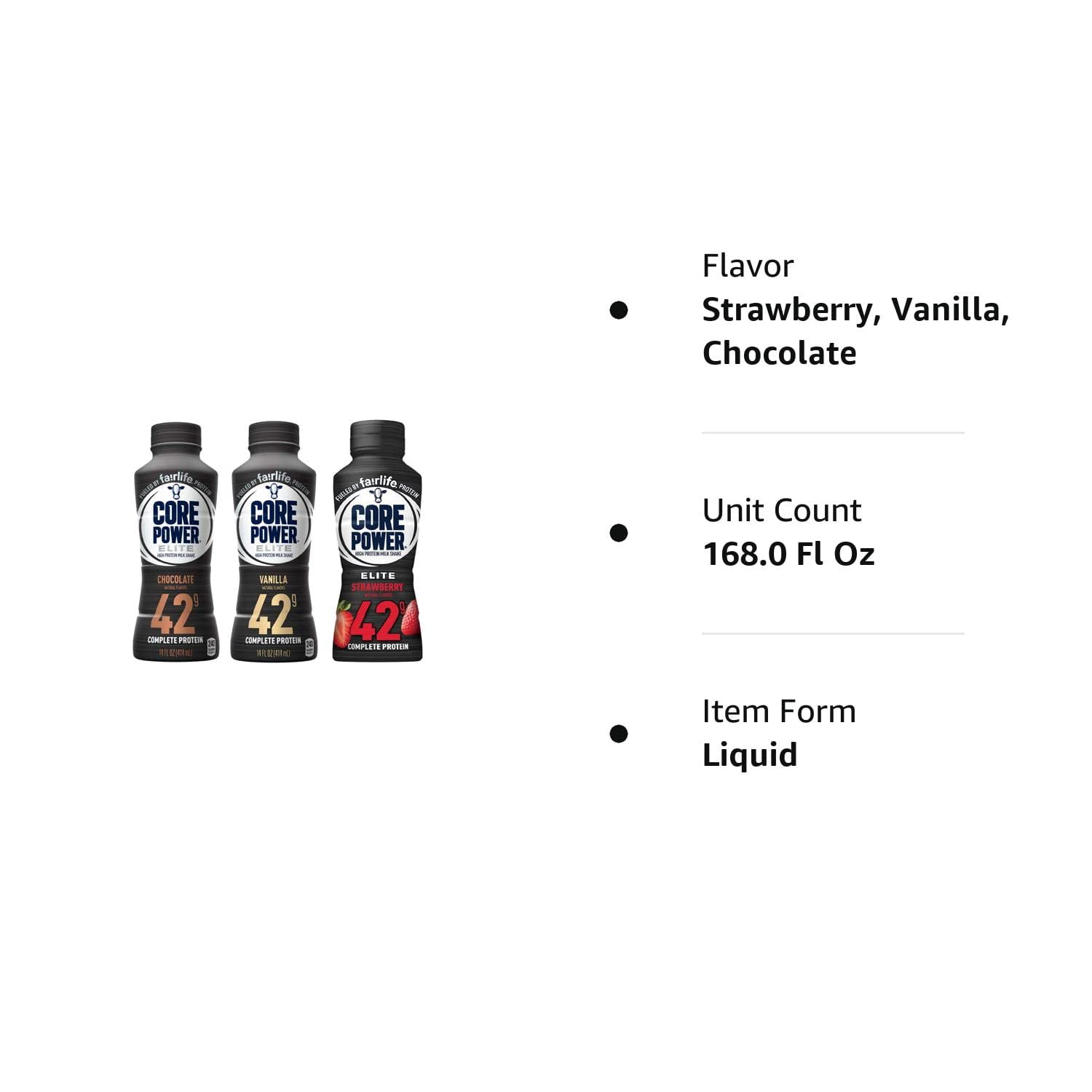 Core Power Elite High Protein Shake, 3 Flavor Variety - Chocolate, Vanilla, and Strawberry, 14 Fl Oz Bottles (Pack of 12)