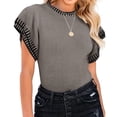 thumbnail image 2 of Short Sleeved Womens Ruffle Tops Crew Neck Lightweight Soft Knit Sweater, 2 of 4