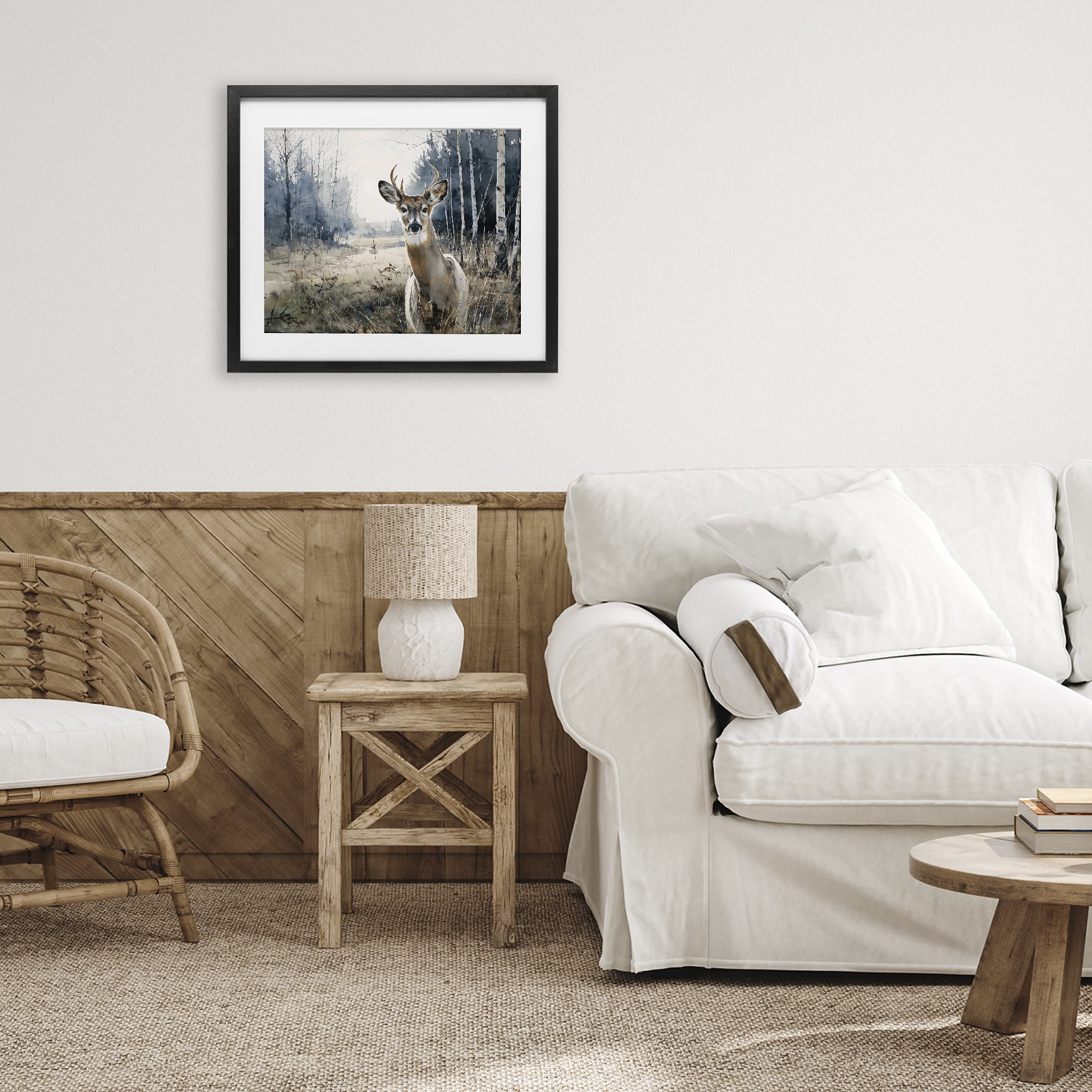 Stupell Industries Deer in Winter Wilderness Black Framed Print Under Glass, design by Franklyn Gregory