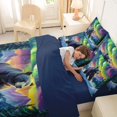 thumbnail image 4 of Castle Fairy Teens Oil Paint Aurora Bear King Bedding 7pcs,Snow Pine Mountain King Bed in a Bag,Green Ochre Purple,Navy Blue Reversible, 4 of 7