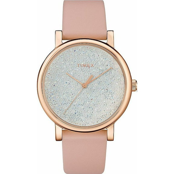 Timex Crystal Bloom Women's Rose-Gold Tone Watch Pink Leather Strap TW2T78000