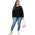 thumbnail image 3 of DARING DIVA Plus Size Long Sleeve Crewneck Fisherman Cable Pullover Sweater 1X Black, 3 of 6