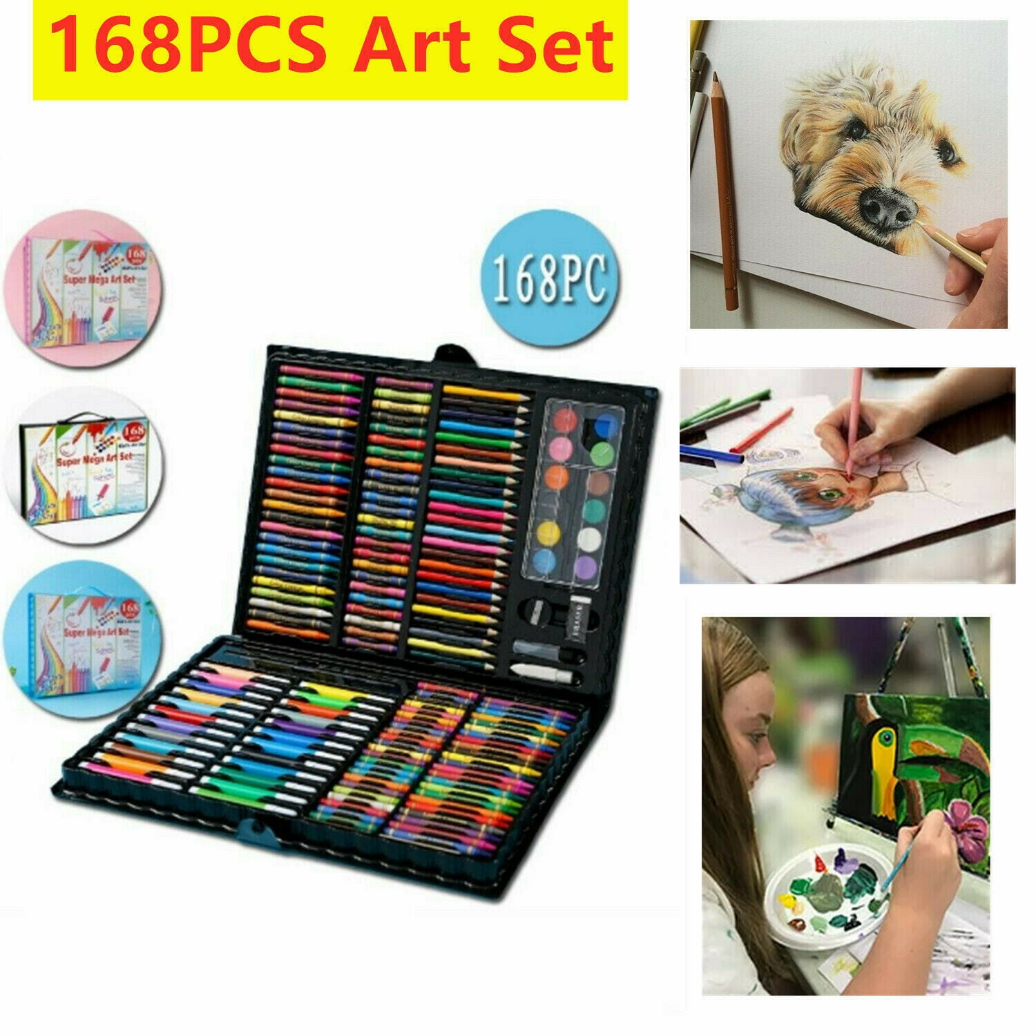 68 Pieces Water Color Marker Crayon Pencil Drawing Art Set Foldable Storage Case 