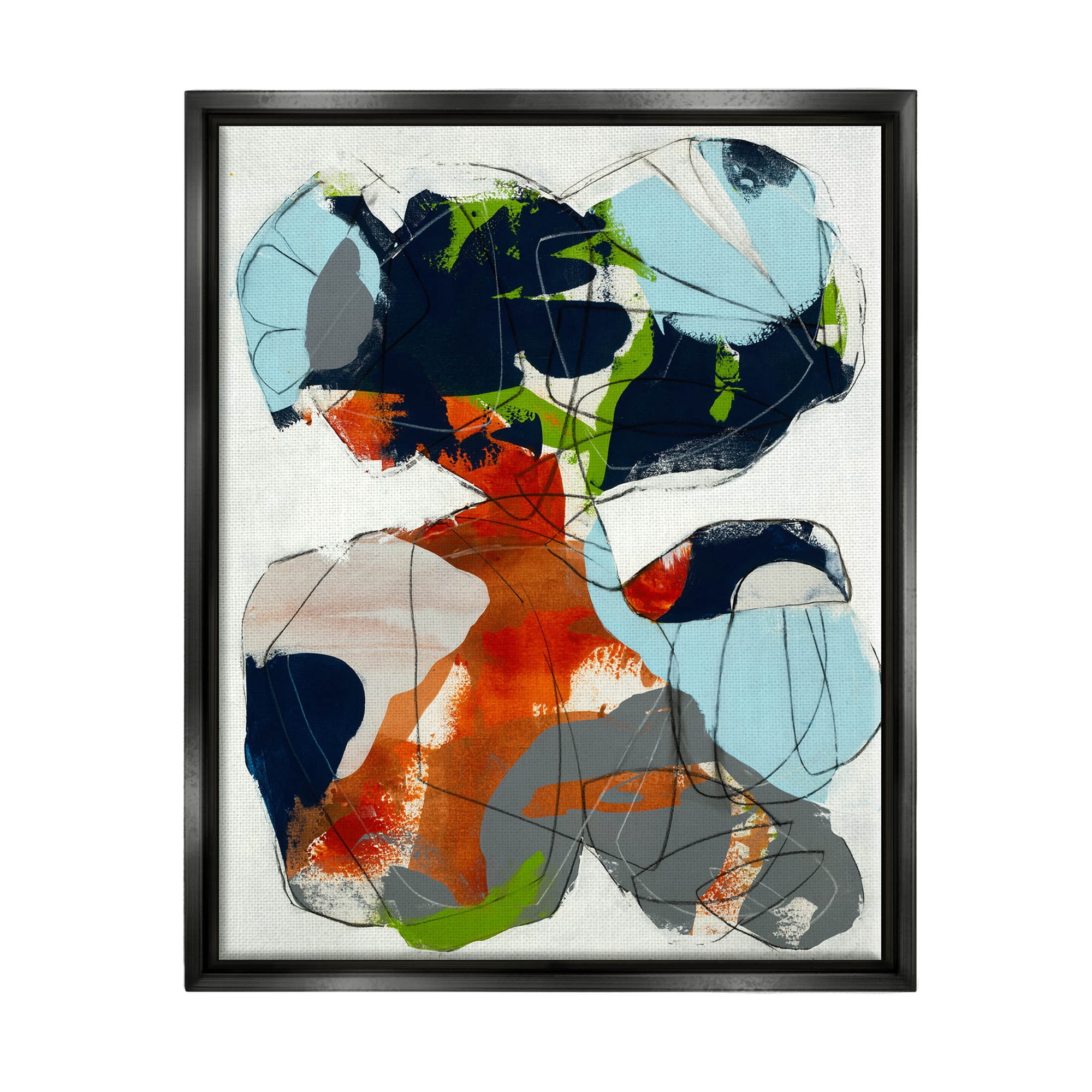Stupell Industries Bold Asymmetrical Scribble Shapes Graphic Art Jet Black Floating Framed Canvas Print Wall Art Design by Jeff Jorillo