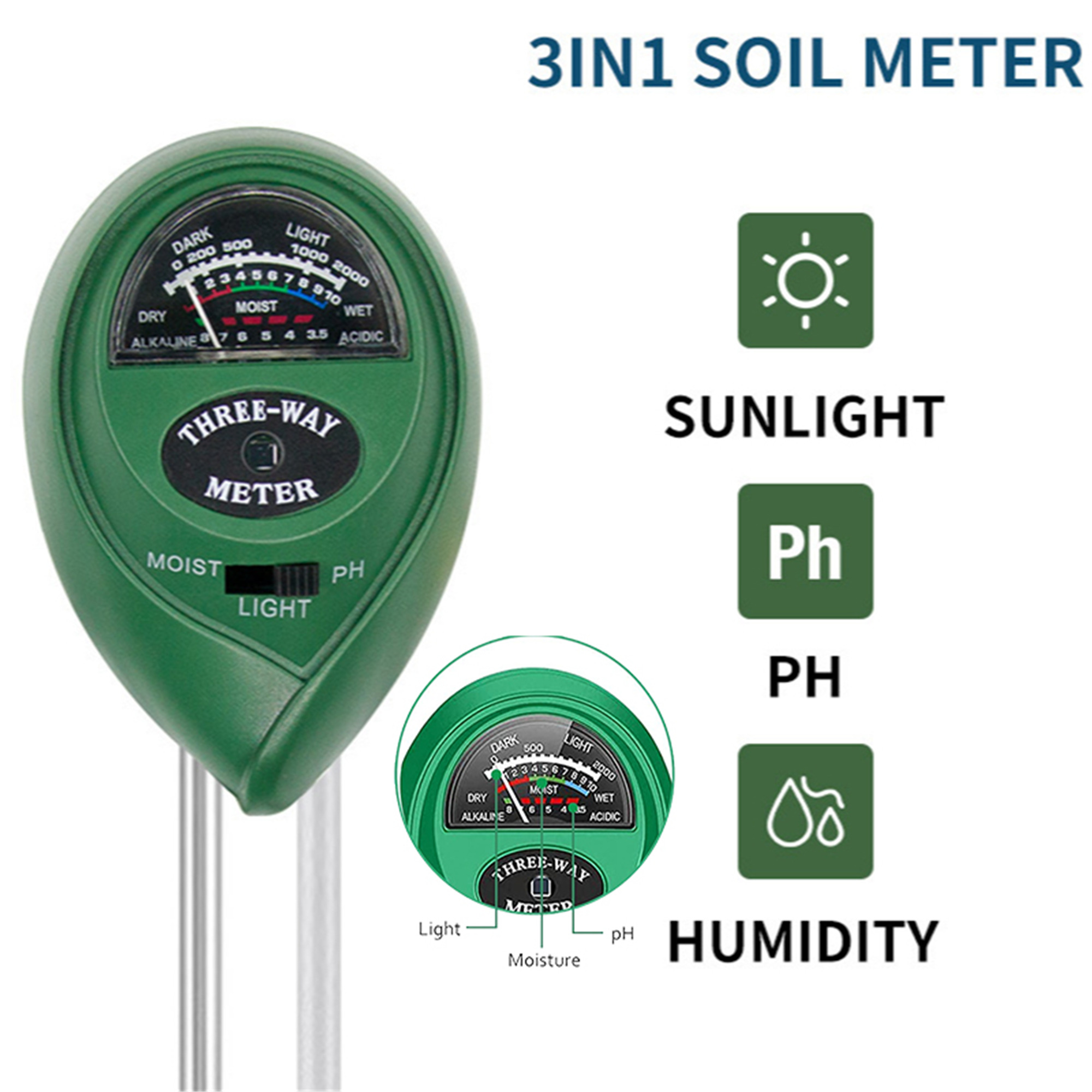 Elbourn Soil Tester,Soil Moisture/pH Meter,Gardening Farm Lawn Test