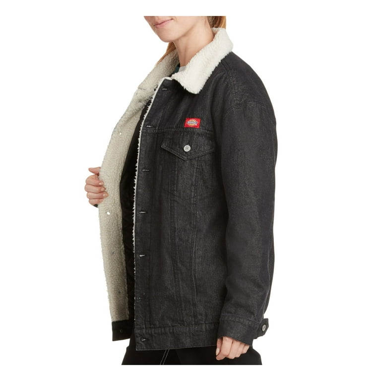 DICKIES Womens Black Pocketed Oversized Fit Sherpa Lined Denim Jacket Juniors L Walmart