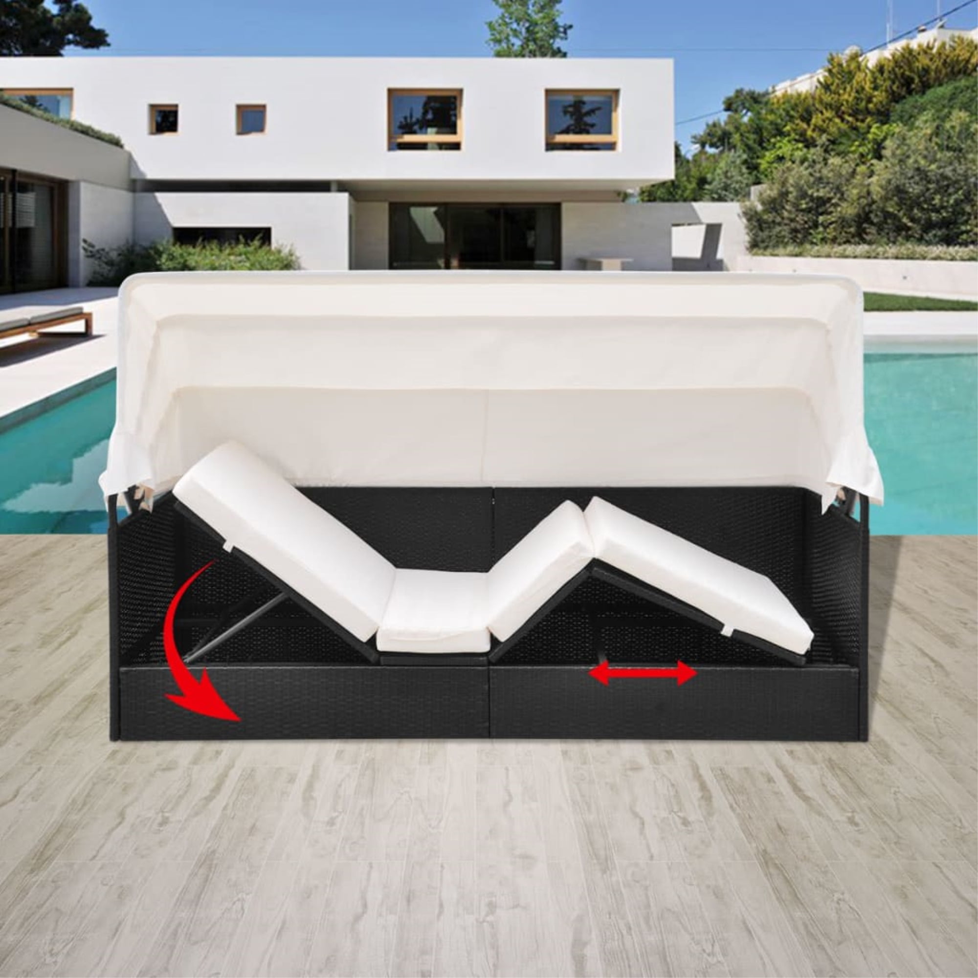 vidaXL Outdoor Sofa with Canopy Poly Rattan Black