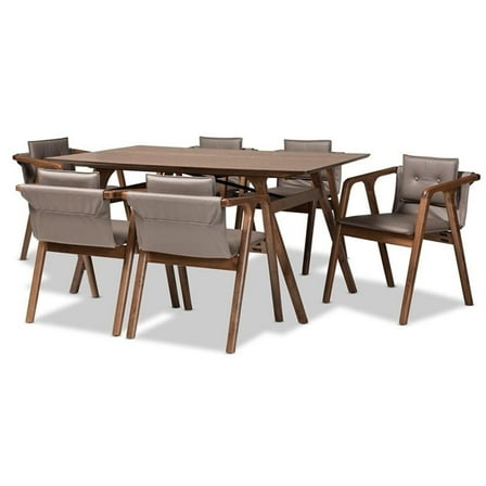 Bowery Hill Grey Leather and Brown Finished Wood 7-Piece Dining Set