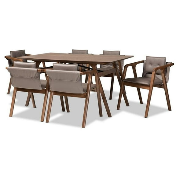 Bowery Hill Grey Leather and Brown Finished Wood 7-Piece Dining Set