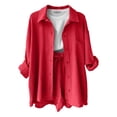 thumbnail image 4 of Women Short Set 2 Piece Outfits for Women Button Down Shirt Short Women Summer Clothes Workout Outfits for Women, 4 of 4