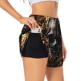 thumbnail image 3 of Lsque Gold Pattern Black Skull Printed Women's Running Shorts with Liner Pockets,Elastic Quick Dry Workout Athletic Gym Yoga Shorts,Womens High Waist Shorts-Large, 3 of 9