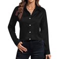 thumbnail image 4 of TKLPEHG Long Sleeve Tops for Women Lapel Button Satin Shirt Lightweight Loose Fall Tops Fashion Solid Color Casual Comfy Blouses Pullover (Black,M), 4 of 8