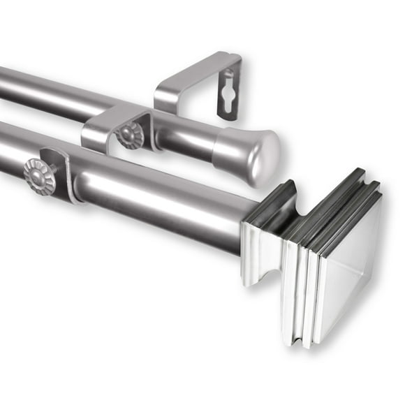 Rod Desyne 100-36-1605-D Bedpost 1" OD 160-240 inch-Satin Nickel Double Curtain Rod Set, 160-240"