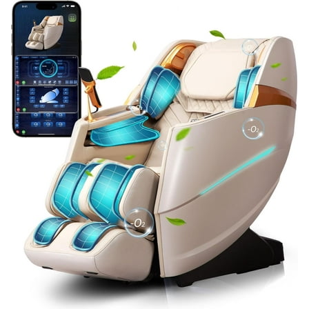 4D Massage Chair Full Body, Zero Gravity Massage Chairs with SL Track Electric Leg Extension Thai Strecth,11 Massage Technique, 40 Airbags Shiatsu Massage, APP Control,Beige