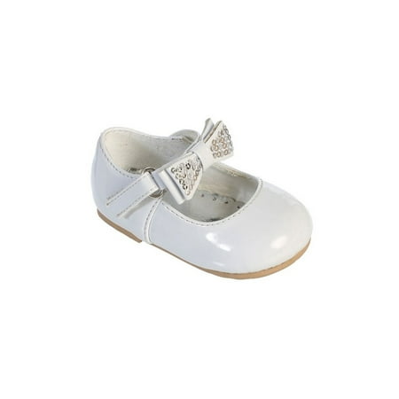 White Leather Rhinestone - Little Girls White Rhinestone Bow Patent Leather Mary Jane Shoes
