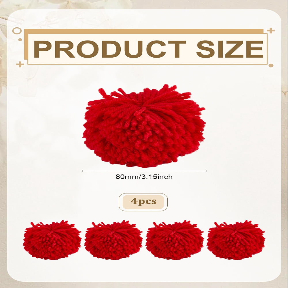 4Pcs FireBrick Yarn DIY Craft Polyester Pom Pom Ball Soft Fluffy Round Craft Supplies for Hats Shoes Scarves Bag Charms Accessories 80mm