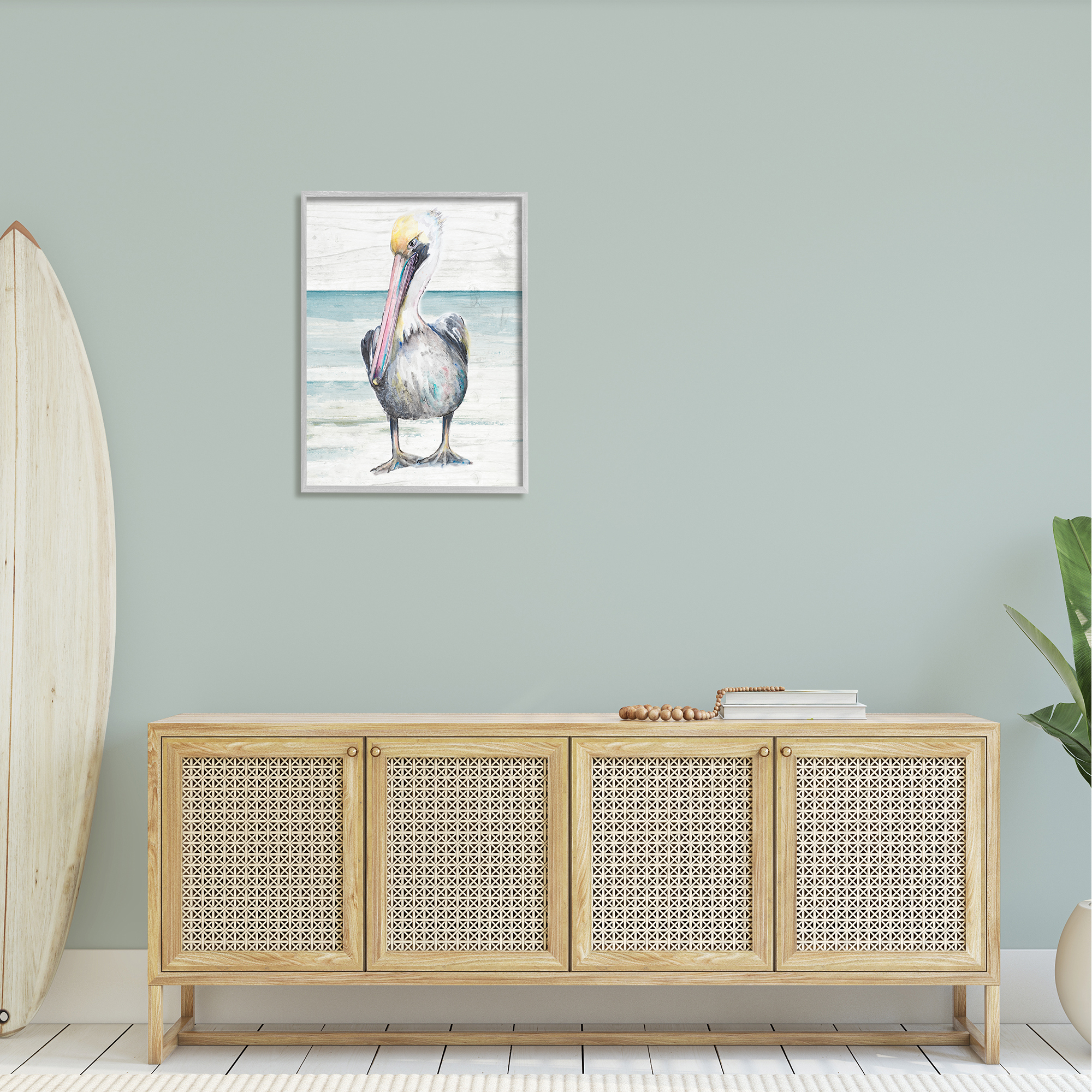 Stupell Industries Pelican Bird Standing Beach Sand Grain Pattern Graphic Art Gray Framed Art Print Wall Art, Design by Patricia Pinto