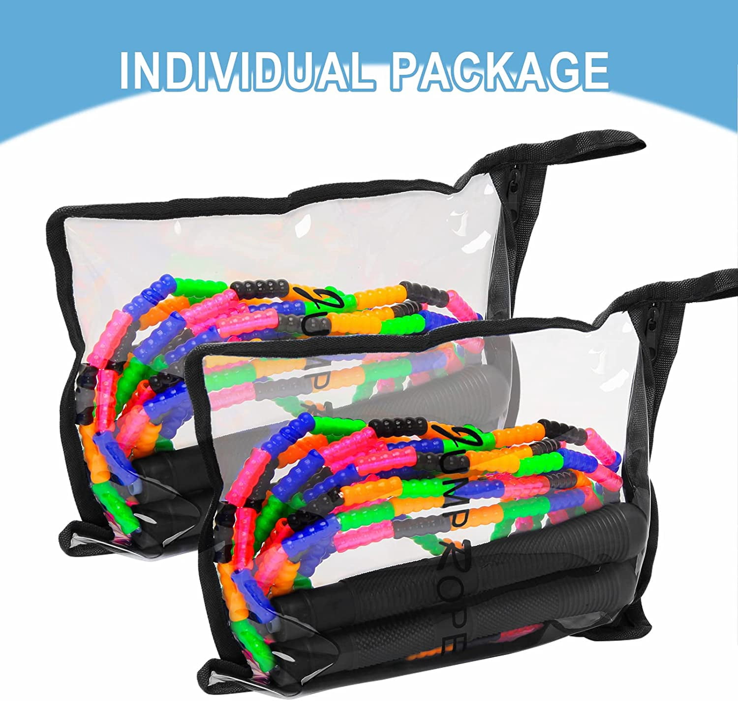 16 FT Long Jump Rope(2 PACK), Double Dutch Jump Ropes, Soft Beaded Skipping for Kids Adults, Plastic Segmented Long Enough for 4-5 Jumpers