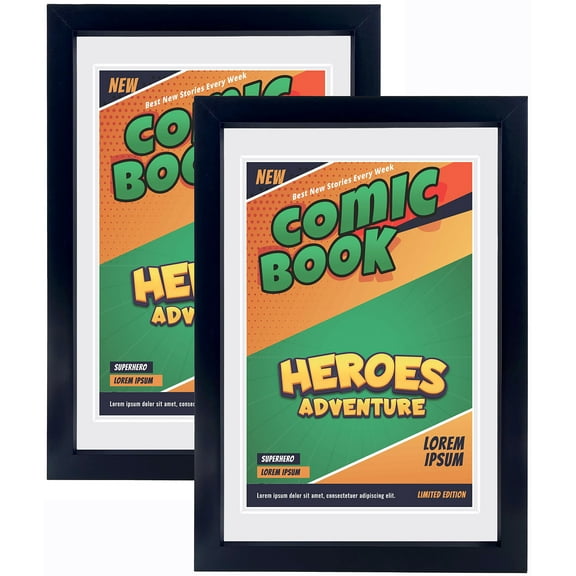 Comic book Frame with white mat, 2 Pack, Black Frame Fits Current Comics up to 6 3/4" x 10 1/4"