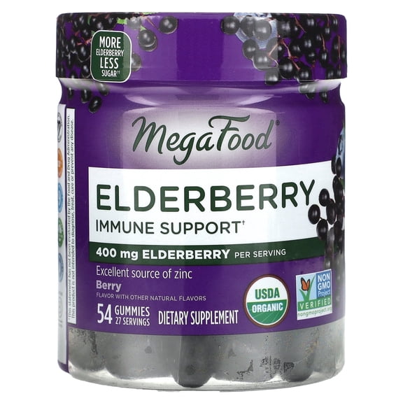 MegaFood Elderberry Immune Support Gummies - Vegan, Organic, Gluten-Free - 27 Servings