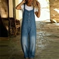 thumbnail image 6 of SAWOBUUN Women Fit Jean Button Front Jumpsuit with Pockets Overalls Casual Loose Wide Leg Denim Pants, 6 of 6