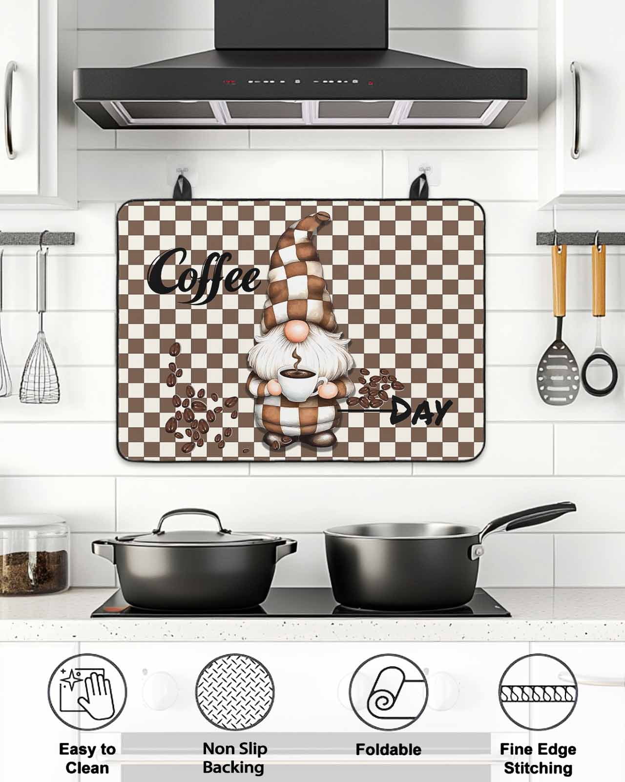 Stove Top Covers for Electric Stove 24x21 Inches, Brown Gnome Heat Insulation Fireproof Glass Cooktop Protector, Coffee Beans Vintage Plaid Abstract Countertop Stovetop Cover for Kitchen