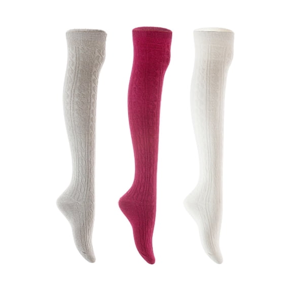 Lian LifeStyle Women's 3 Pair Adorable Comfortable Soft Thigh High Over Knee High Cotton Socks Size 6-9 L1024 Light Grey,Wine,White