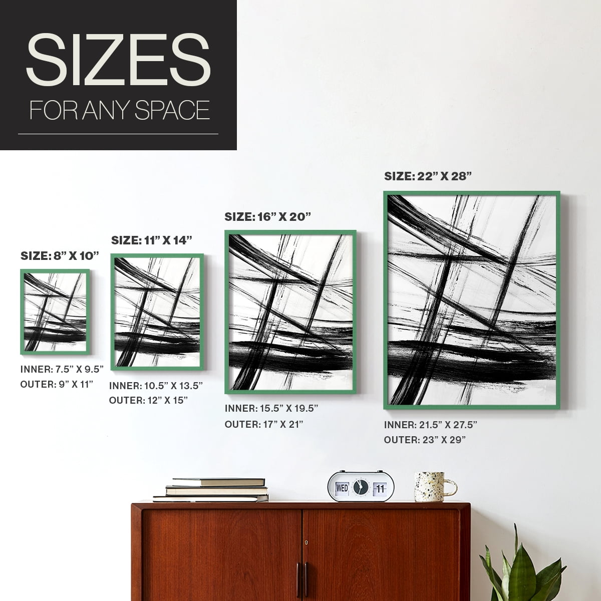 Organic Strokes in Green Solid Wood 8 x 10 Framed Print