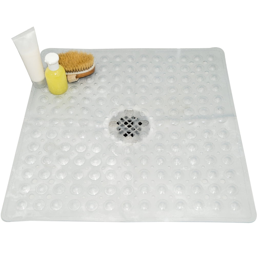 1pc Square Bath Mat Non-slip Mat with Draining Hole and Super Adsorbed  Suction Cups