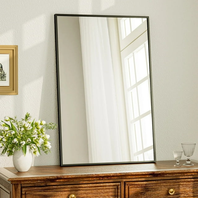 BEAUTYPEAK 24"x36" Bathroom Mirror Wall Mirror with Rectangular Metal Frame, Black