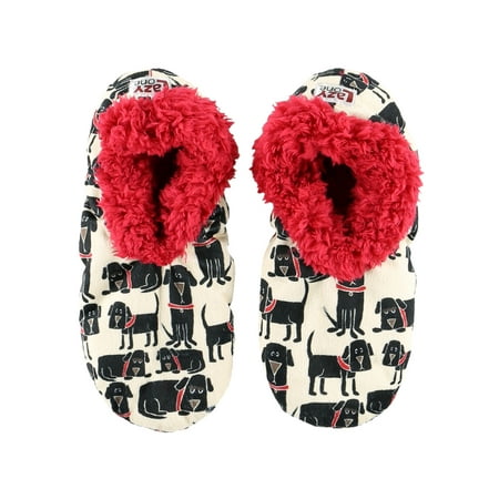 

LazyOne Fuzzy Feet Slippers for Women Cute Fleece-Lined House Slippers Dog Black Lab Non-Skid
