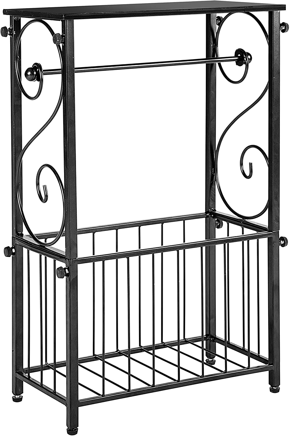 Black Metal Bathroom Table Stand Storage Shelf with Dual Toilet Paper