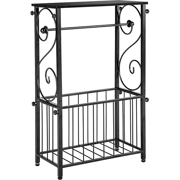 Black Metal Bathroom Table Stand Storage Shelf with Dual Toilet Paper