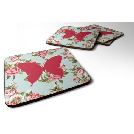 

Caroline s Treasures BB1048-RS-BU-FC Set of 4 Butterfly Shabby Chic Blue Roses Foam Coasters 3 1/2 x 3 1/2 multicolor