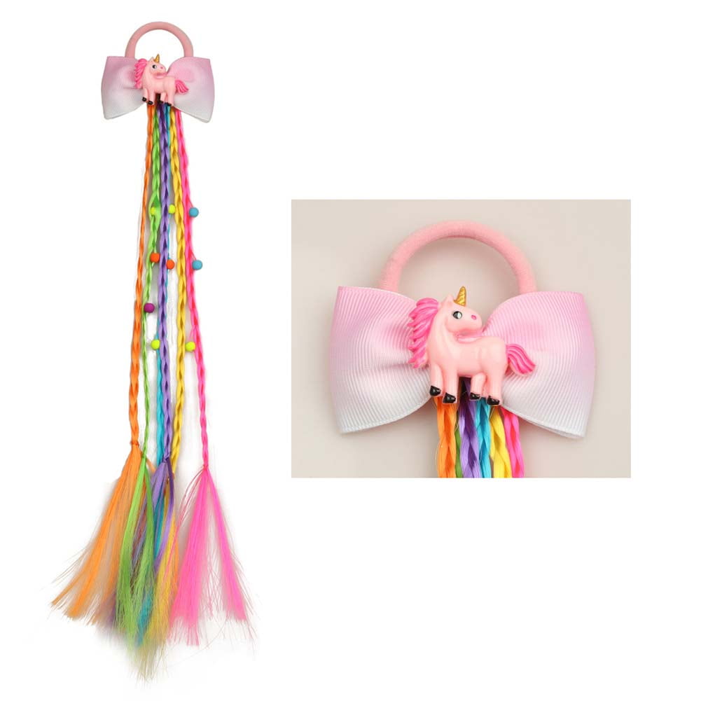 Girl Unicorn Hair Bow Bowknot Hairband Kids Wig Ponytail