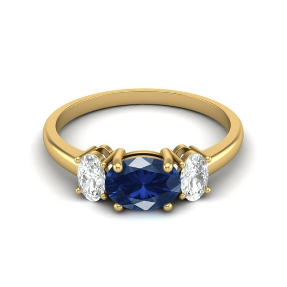 Mooneye 1.50 Cts Blue Sapphire Cz 925 Sterling Silver Gold Vermeil Three-Stone Women Valentine Ring