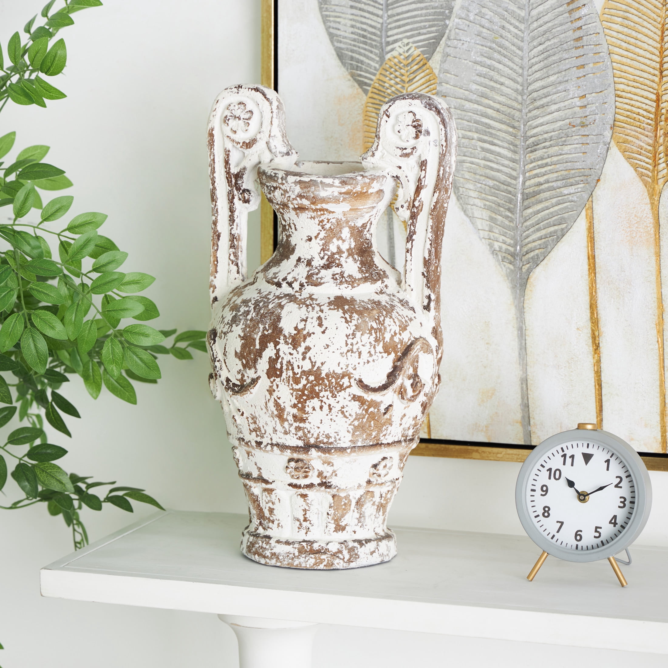 DecMode 22" Floral Light Brown Polystone Vase