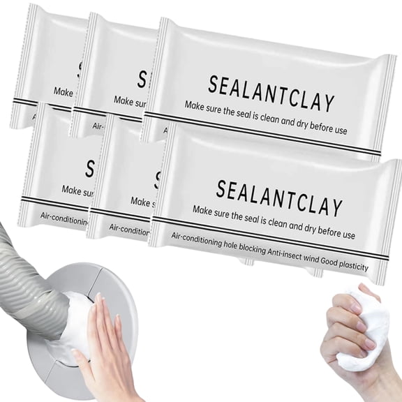 6 Pack Sealant Clay, Moldable Waterproof Wall Hole Repair, White Duct Seal Putty for AC Gaps and Drain Pipes
