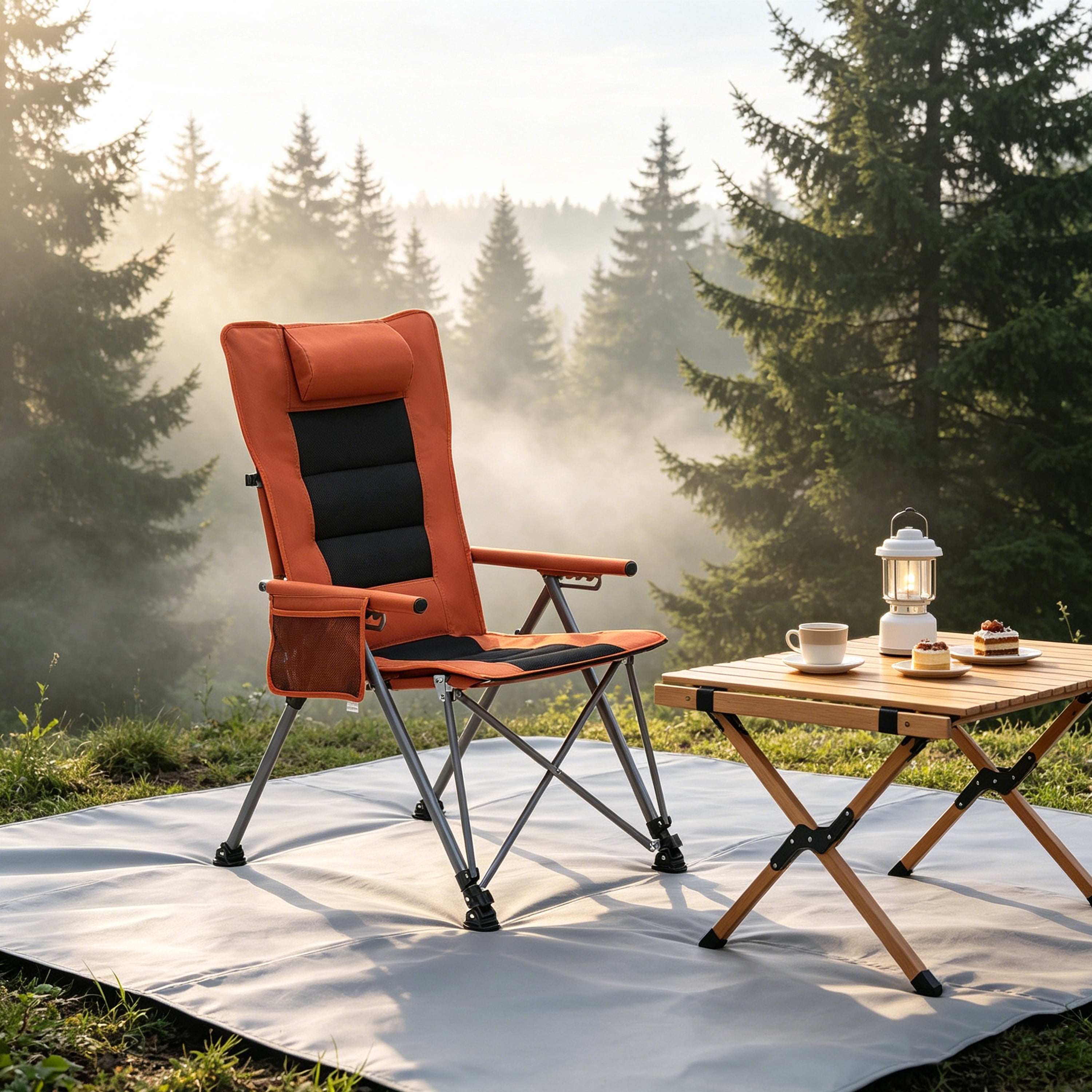 5-Position Adjustable Reclining Camping Chair, Side Pocket & Carry Bag, Heavy Duty , Portable Outdoor Chair for Beach, Camping, Patio, Orange