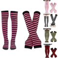 thumbnail image 4 of Womens Long Socks Striped Arm Warmer Fingerless Gloves Set For Cosplay Party, 4 of 4