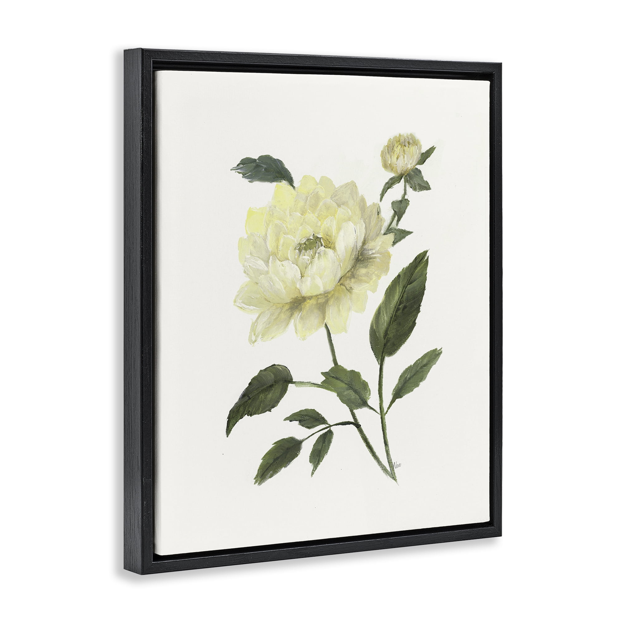 Stupell Industries Cream Garden Peony with Buds Black Framed Floater Canvas Wall Art, design by Nan