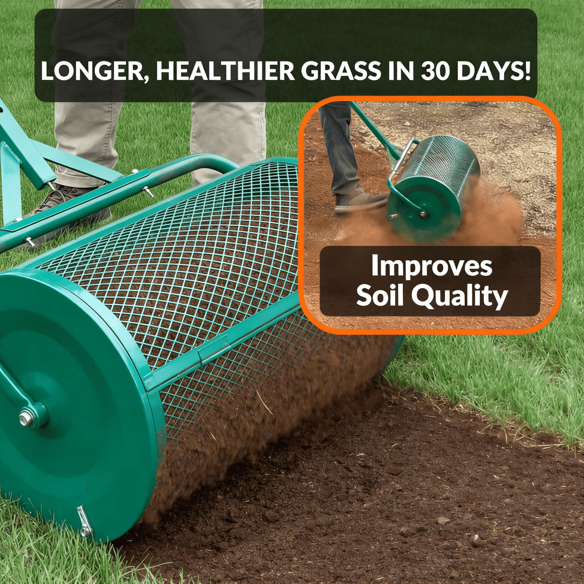 The Original 24 Inch Compost and Peat Moss Spreader Roller Top Soil Sand Manure Mulch Top Dressing Lawn and Garden Spreader