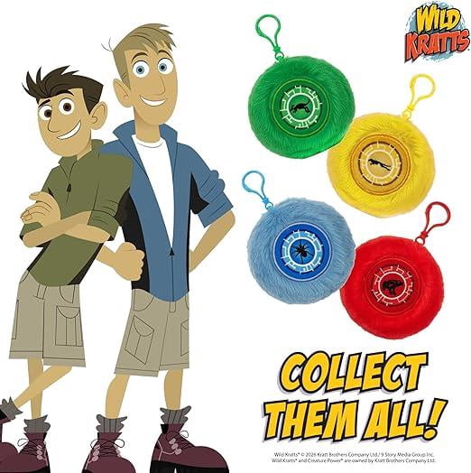 Mighty Mojo Wild Kratts Power Disc Plush Keychain Rings – 4-Pack | Soft Collectible Clip-On, Backpack Zipper Charm, Cute Collectible Accessory Gift for Boys & Girls